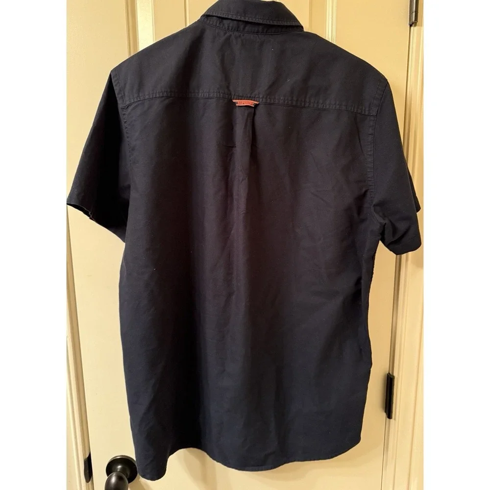 Superdry Shirt Men's XL Navy Blue Short Sleeve Button Down British Design Cotton - Picture 2 of 8
